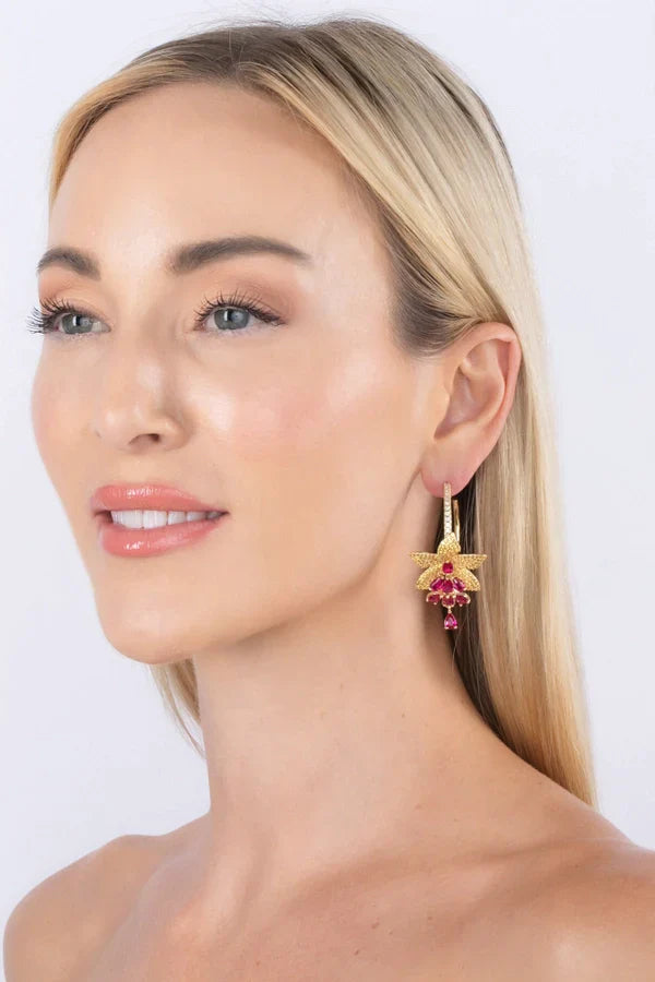 Ruby Pink Floral Earrings by Eye Candy Los Angeles - Premium Earrings at Bling Box - Just $105 Shop now at Bling Box Bling, Earrings, Eye Candy Los Angeles, Statement