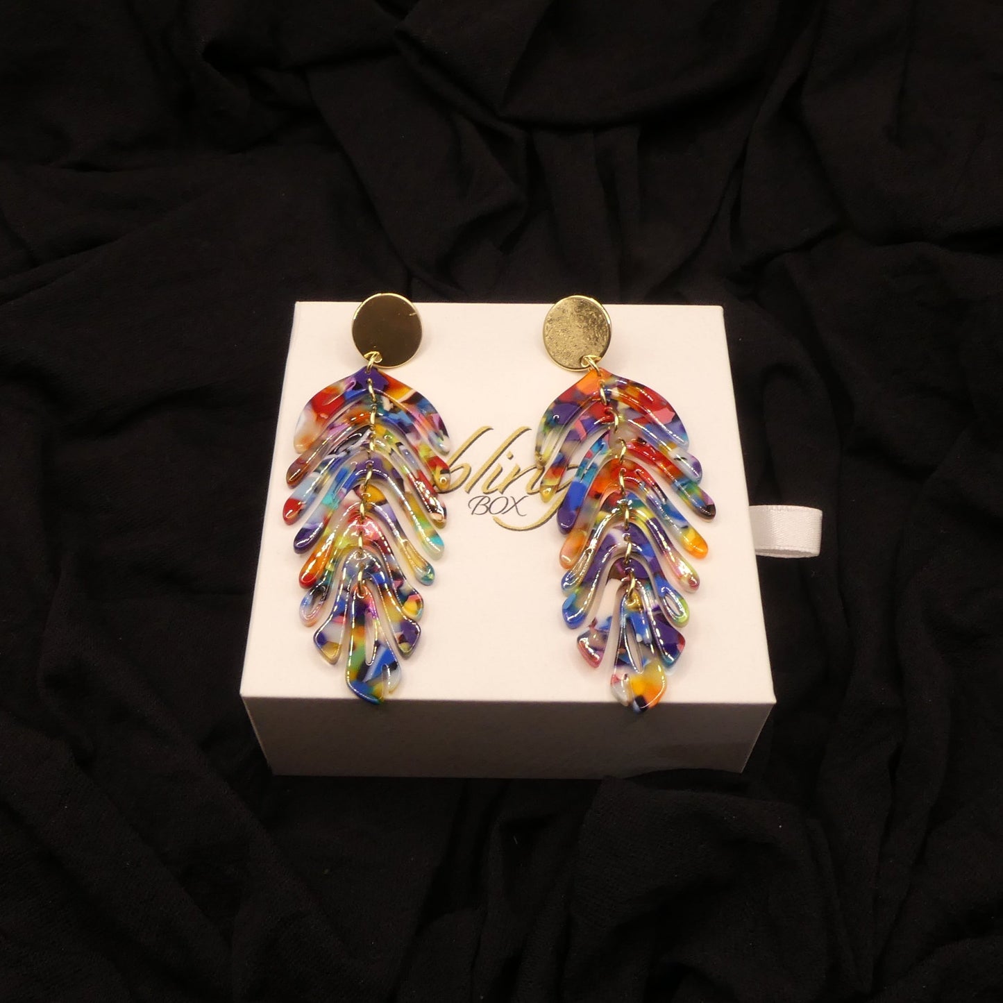 Rainbow resin Drop Leaf Earrings by Eye Candy Los Angeles - Premium Earrings at Bling Box - Just $37 Shop now at Bling Box Earrings, Eye Candy Los Angeles
