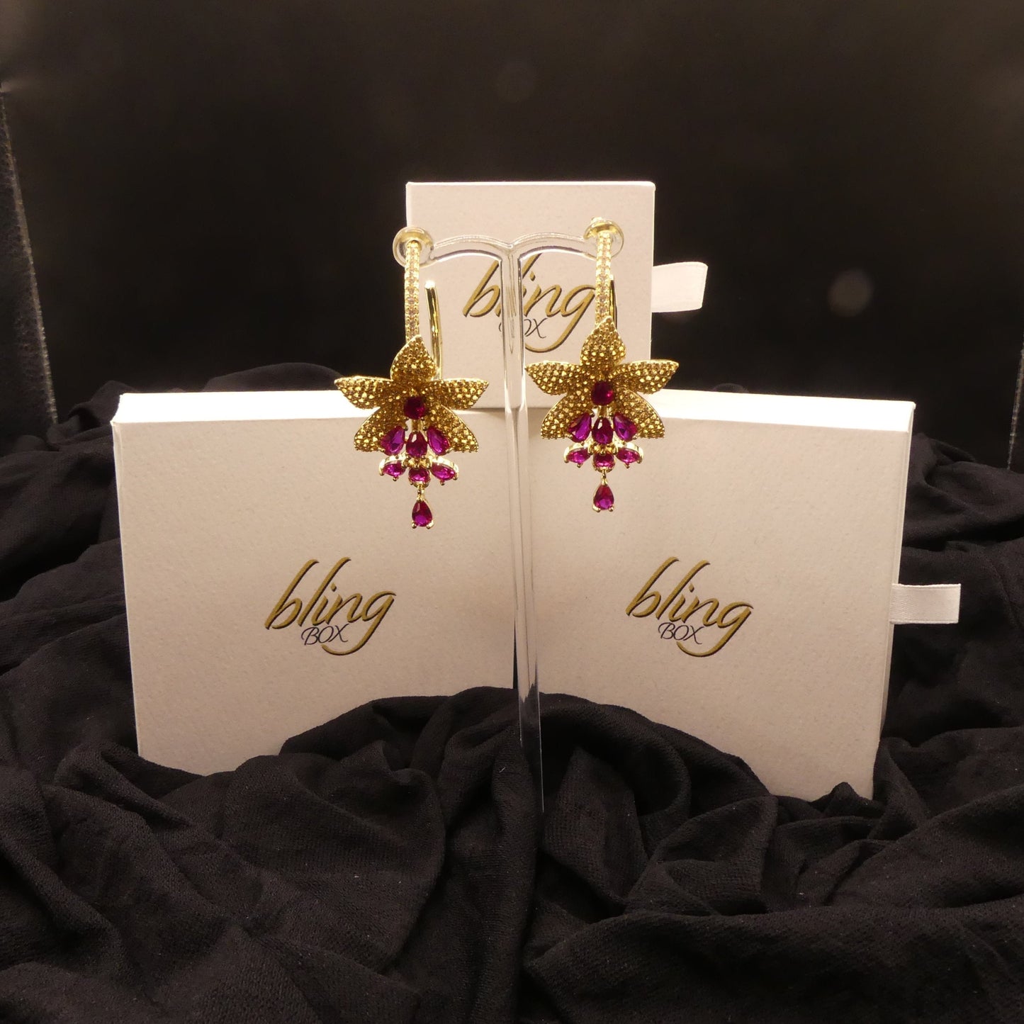 Ruby Pink Floral Earrings by Eye Candy Los Angeles - Premium Earrings at Bling Box - Just $105 Shop now at Bling Box Bling, Earrings, Eye Candy Los Angeles, Statement