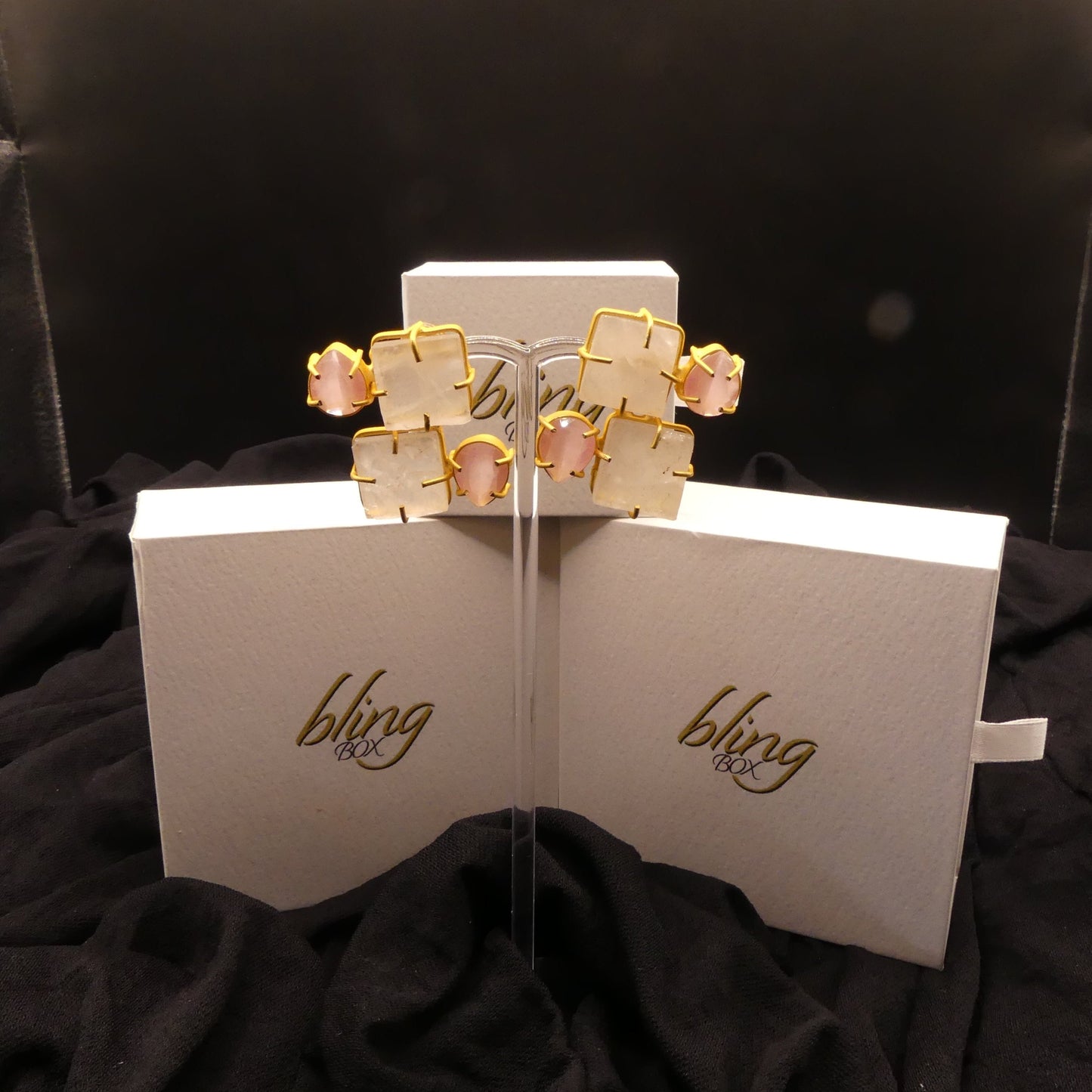 Iuna Rosa Pink Earrings by ACUS - Premium Earrings at Bling Box - Just $66 Shop now at Bling Box ACUS, Earrings, Statement