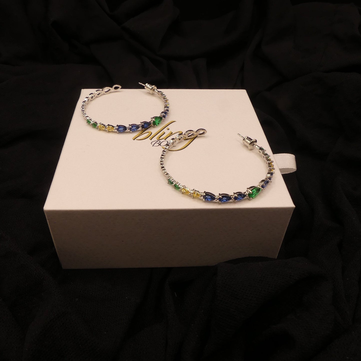 Veena CZ coloured hoops by Eye Candy Los Angeles - Premium Earrings at Bling Box - Just $47 Shop now at Bling Box Bling, Earrings, Eye Candy Los Angeles