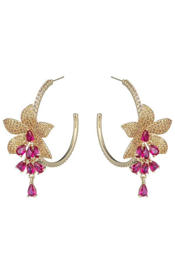 Ruby Pink Floral Earrings by Eye Candy Los Angeles - Premium Earrings at Bling Box - Just $105 Shop now at Bling Box Bling, Earrings, Eye Candy Los Angeles, Statement