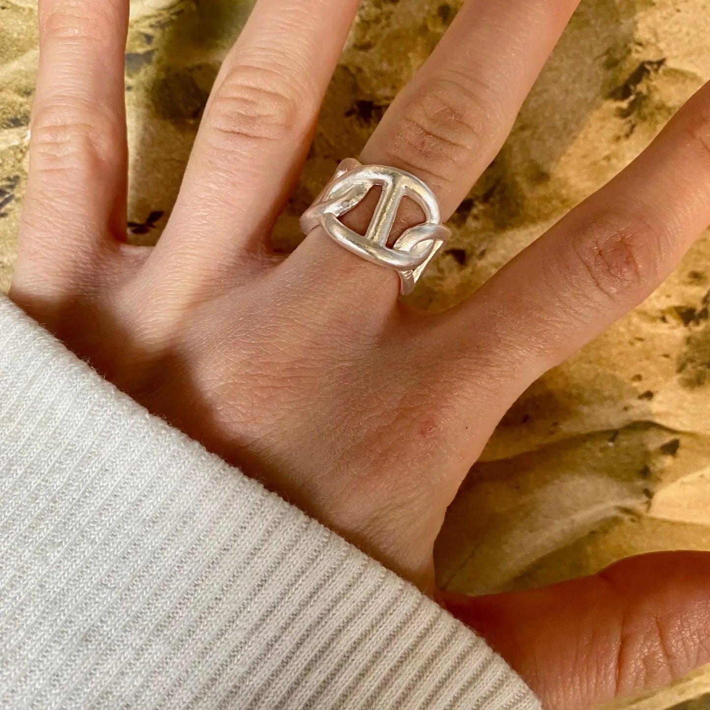 Oversized Link Adjustable Ring - Sterling Silver plated by Karine Sultan - Premium Rings at Bling Box - Just $50 Shop now at Bling Box Everyday, Karine Sultan, Rings, Statement