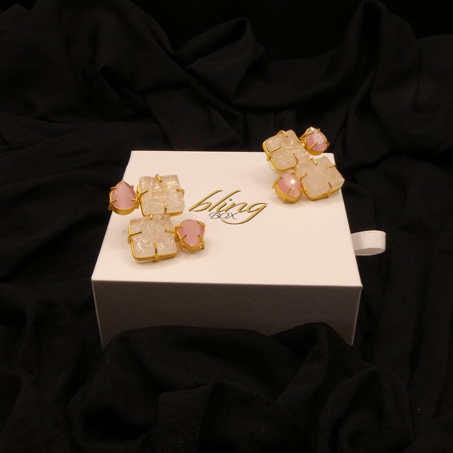 Iuna Rosa Pink Earrings by ACUS - Premium Earrings at Bling Box - Just $66 Shop now at Bling Box ACUS, Earrings, Statement