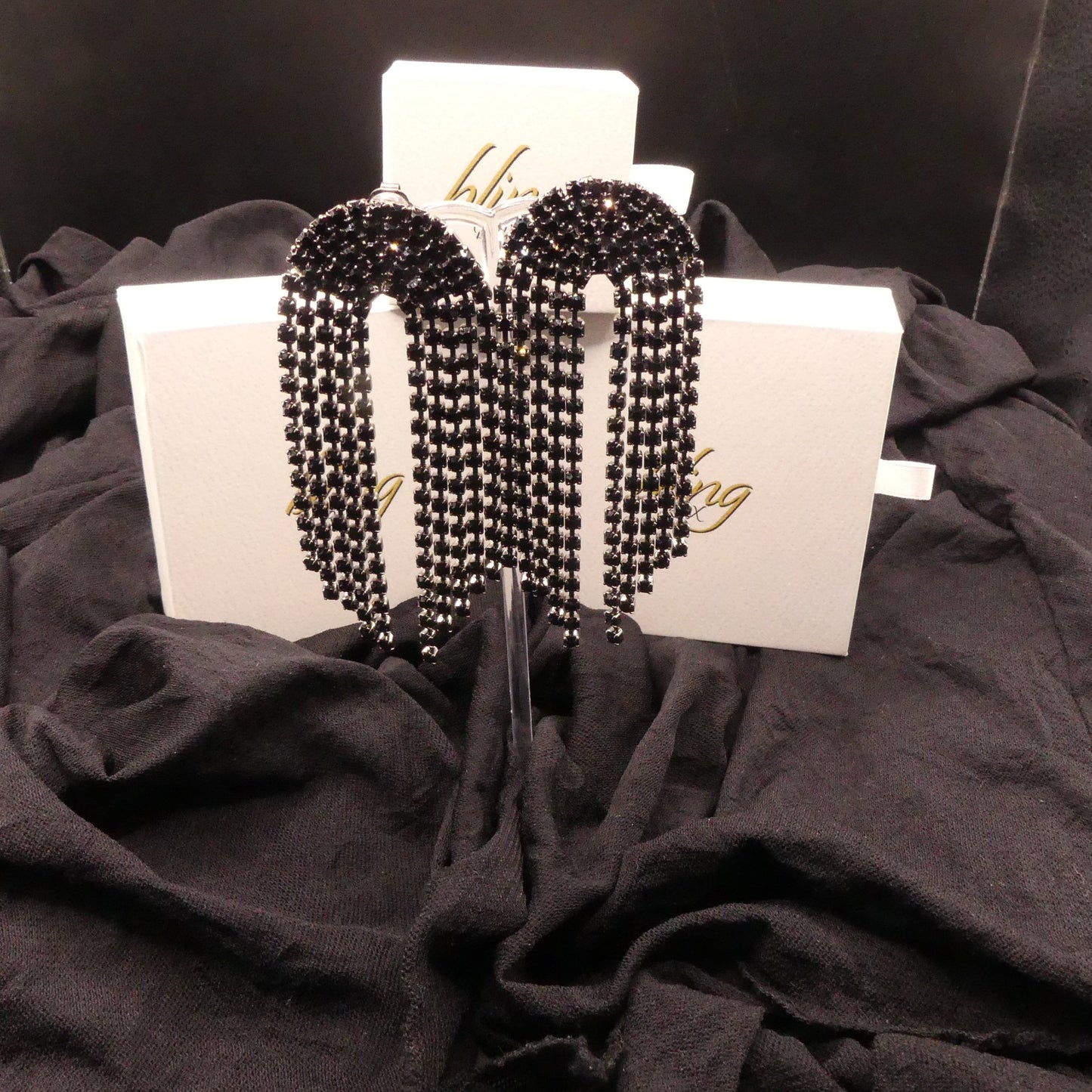 Waterfall Earrings in Jet Black by TOVA - Premium Earrings at Bling Box - Just $139 Shop now at Bling Box Bling, Earrings, Statement, TOVA