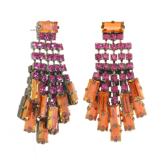 Kayla Pink & Orange Earrings in Gunmetal by TOVA - Premium Earrings at Bling Box - Just $163 Shop now at Bling Box Bling, Earrings, Statement, TOVA