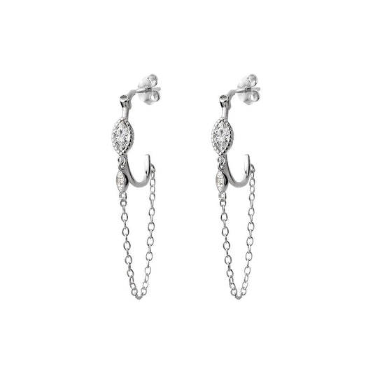 Half Hoop Earrings with Chain Detail - Sterling Silver - Premium Earrings at Bling Box - Just $37 Shop now at Bling Box Earrings, Trove