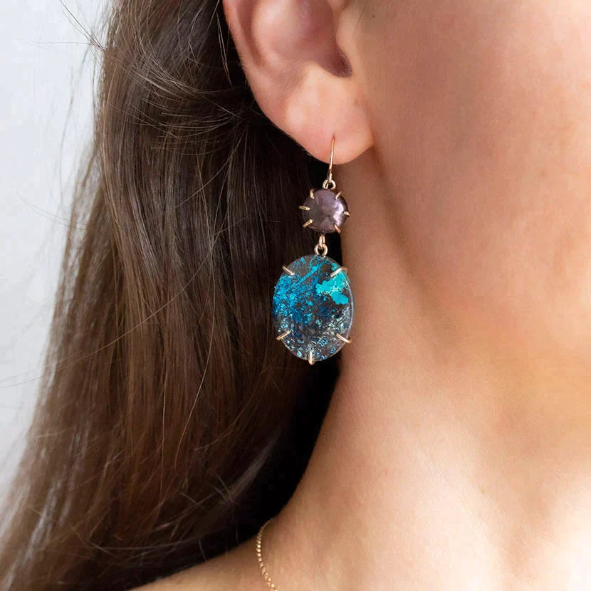 Black Pearl and Azurite Earrings by Alana Douvros - Premium Earrings at Bling Box - Just $249 Shop now at Bling Box Alana Douvros, Earrings, Featured, Statement