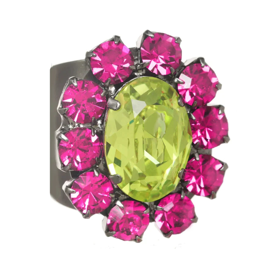 Edith Oval Yellow Pink Adjustable Ring in Chartreuse by TOVA - Premium Rings at Bling Box - Just $105 Shop now at Bling Box Bling, Featured, Rings, Statement, TOVA