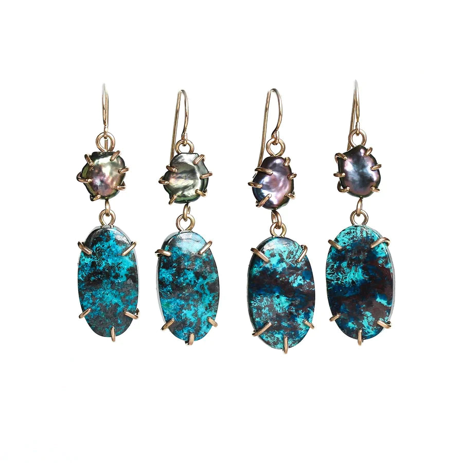 Black Pearl and Azurite Earrings by Alana Douvros - Premium Earrings at Bling Box - Just $249 Shop now at Bling Box Alana Douvros, Earrings, Featured, Statement