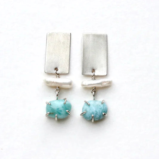 Larimar Blue Stack Earrings - Sterling Silver by Alana Douvros - Premium Earrings at Bling Box - Just $225 Shop now at Bling Box Alana Douvros, Earrings, Everyday, Statement