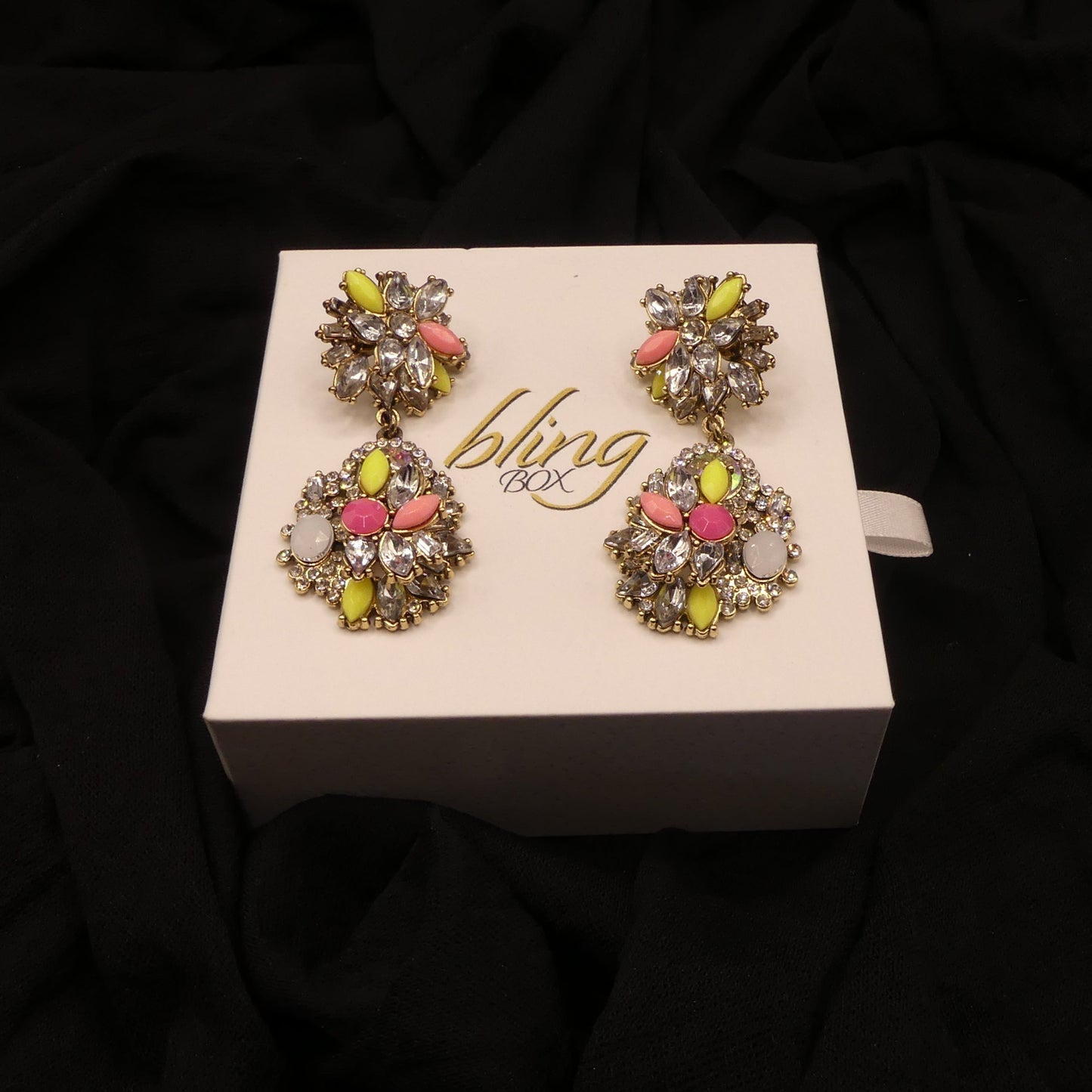 Art Gala Pink & Yellow Earrings by Eye Candy Los Angeles - Premium Earrings at Bling Box - Just $65 Shop now at Bling Box Bling, Earrings, Eye Candy Los Angeles, Statement