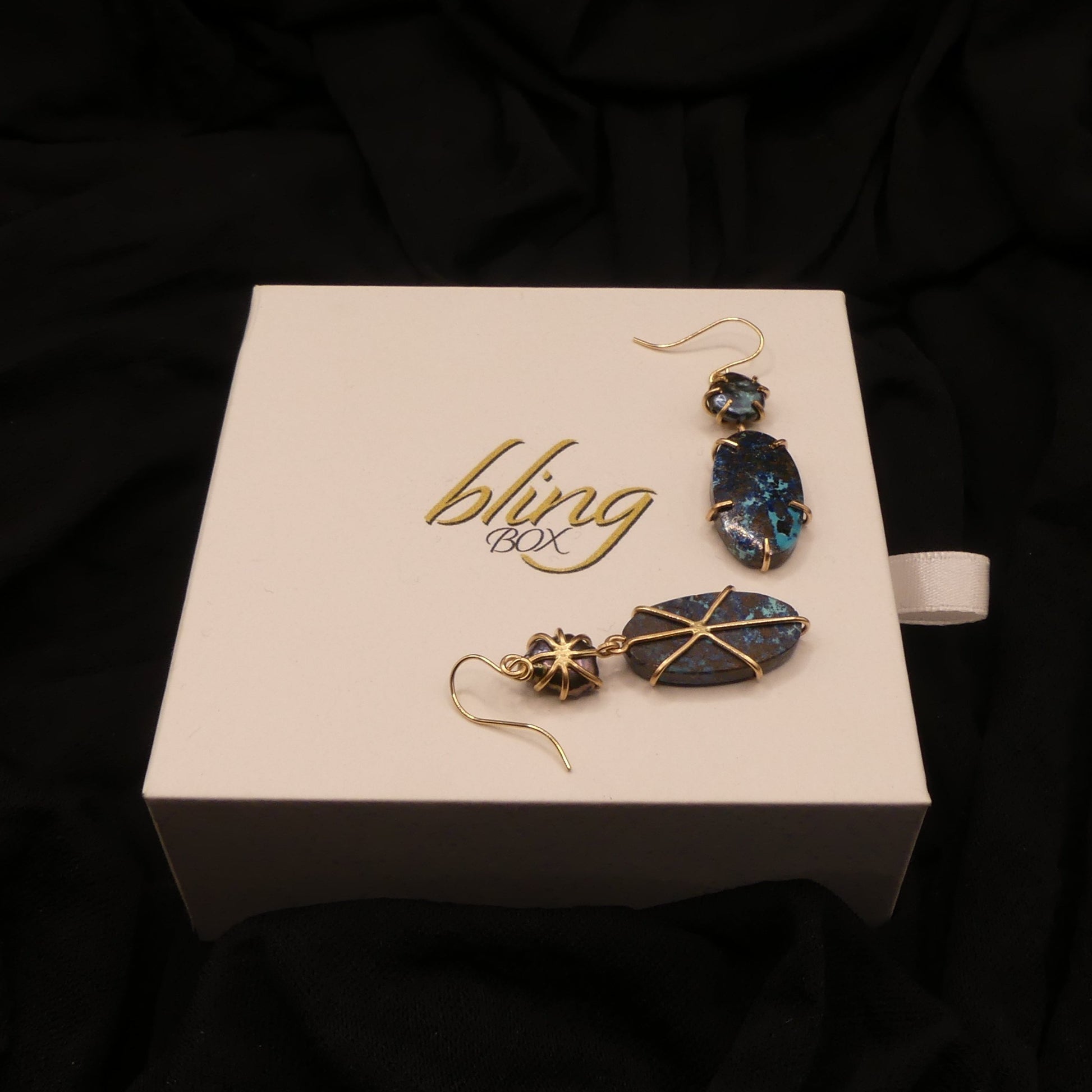 Black Pearl and Azurite Earrings by Alana Douvros - Premium Earrings at Bling Box - Just $249 Shop now at Bling Box Alana Douvros, Earrings, Featured, Statement