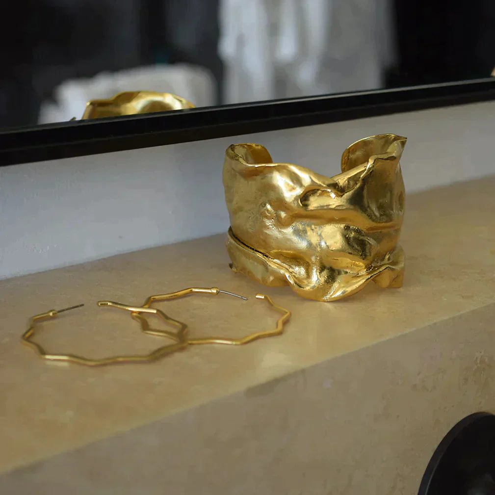 Crumpled Foil Adjustable Cuff Bracelet - 24k Gold plated by Karine Sultan - Premium Bracelets at Bling Box - Just $120 Shop now at Bling Box Bracelets, Karine Sultan, Statement