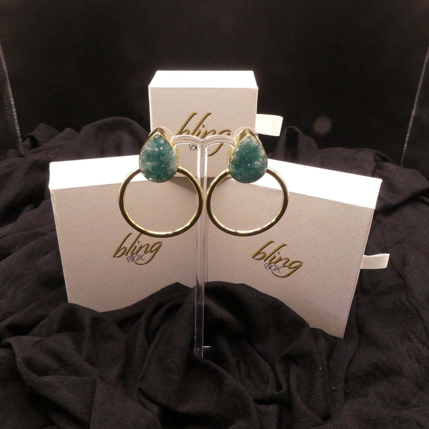 Diwa Big Green Earrings by ACUS - Premium Earrings at Bling Box - Just $65 Shop now at Bling Box ACUS, Bling, Earrings, Featured, Statement