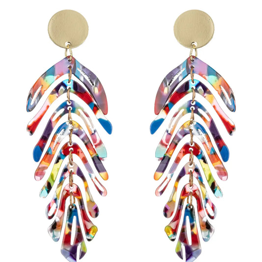 Rainbow resin Drop Leaf Earrings by Eye Candy Los Angeles - Premium Earrings at Bling Box - Just $37 Shop now at Bling Box Earrings, Eye Candy Los Angeles