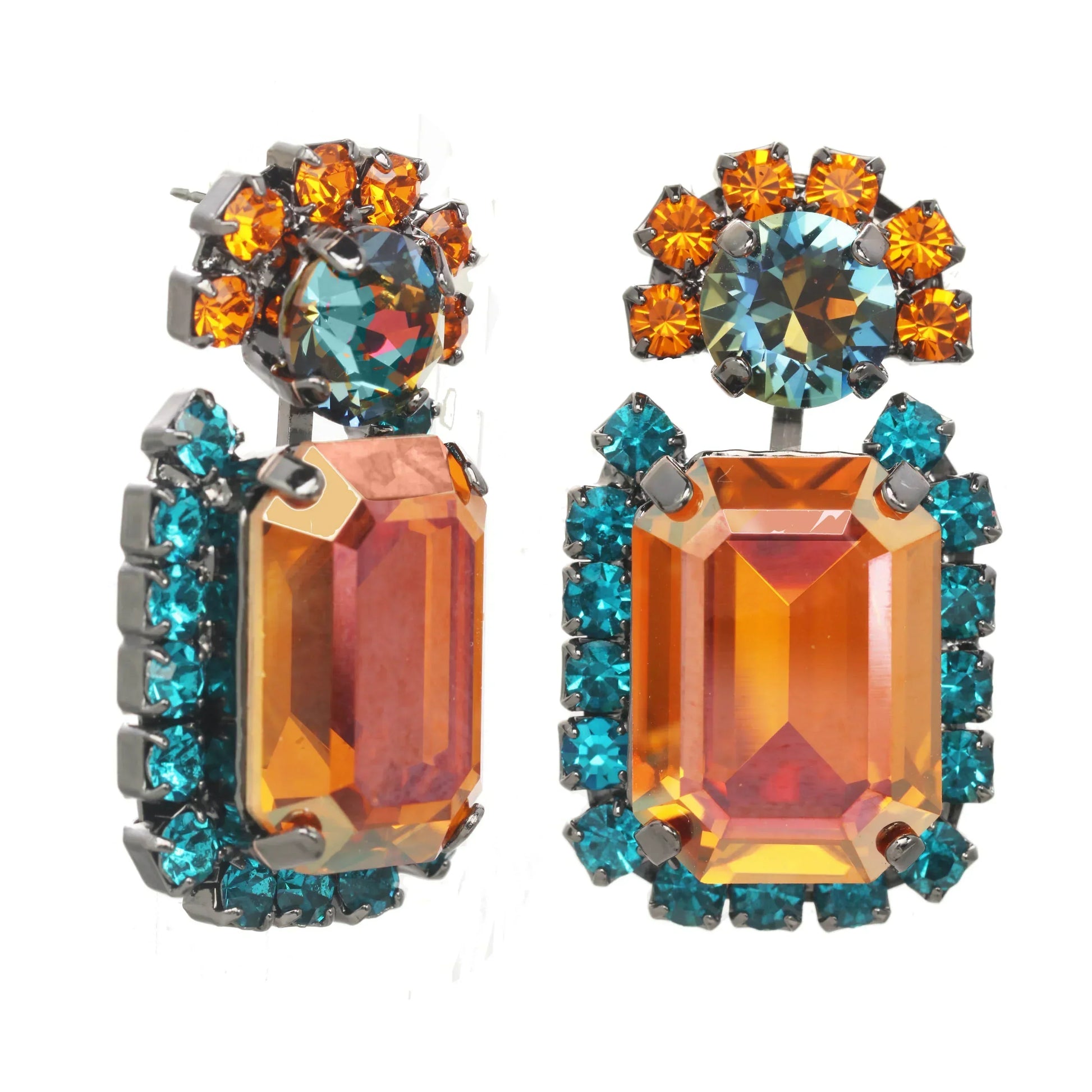 Sariah Amber & Turquoise Earrings in Gunmetal by TOVA - Premium Earrings at Bling Box - Just $139 Shop now at Bling Box Bling, Earrings, Statement, TOVA