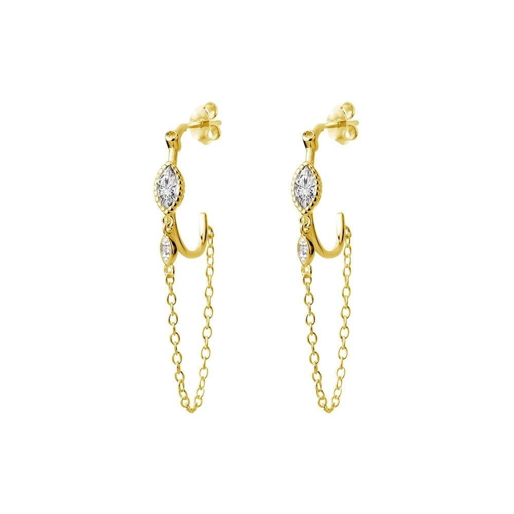 Half Hoop Earrings with Chain Detail - Gold - Premium Earrings at Bling Box - Just $37 Shop now at Bling Box Earrings, Trove