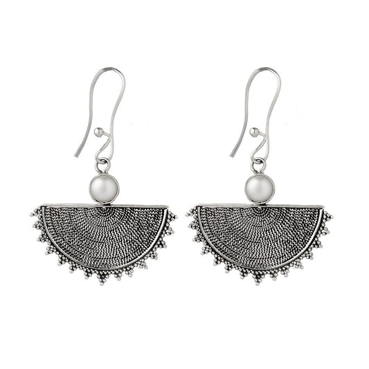 Mazati - Aztec Detail Sterling Silver with Freshwater Pearl Earrings - Premium Earrings at Bling Box - Just $68 Shop now at Bling Box Earrings, Trove