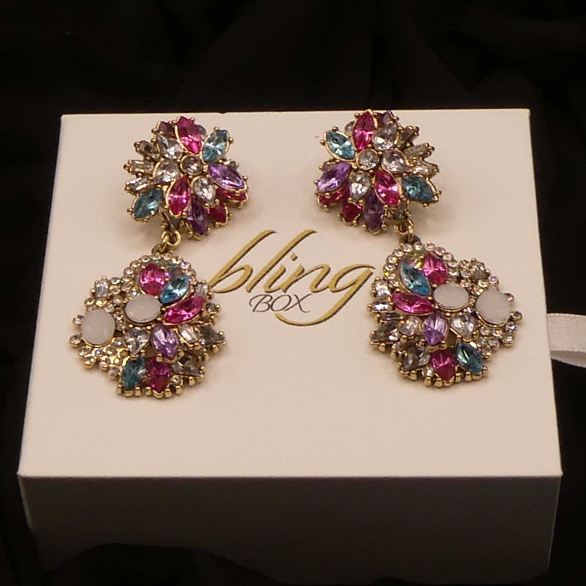 Art Gala Hot Pink and Blue Earrings by Eye Candy Los Angeles - Premium Earrings at Bling Box - Just $65 Shop now at Bling Box Bling, Earrings, Eye Candy Los Angeles, Featured, Statement