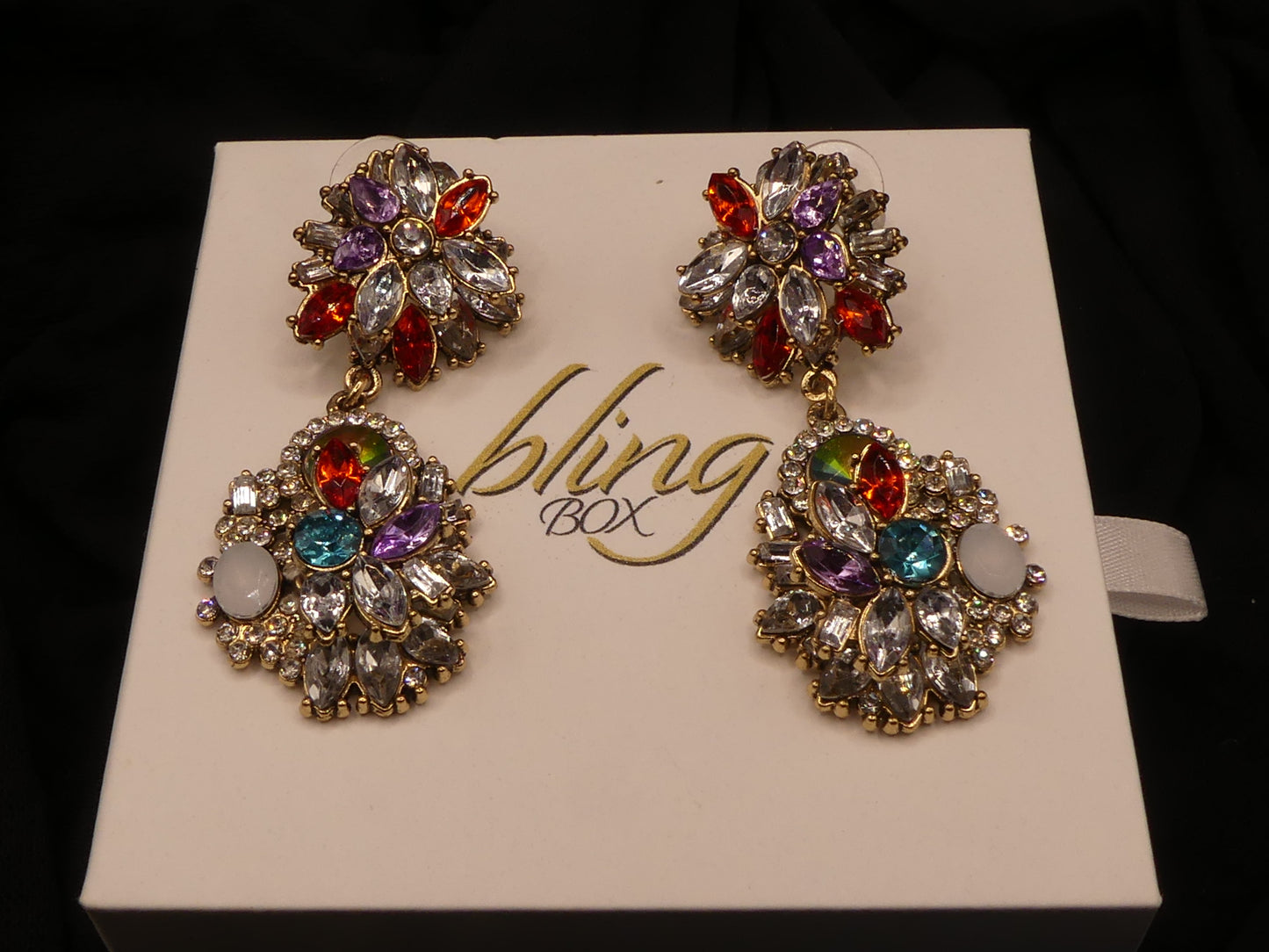 Art Gala Green Red and Blue Earrings by Eye Candy Los Angeles - Premium Earrings at Bling Box - Just $65 Shop now at Bling Box Bling, Earrings, Eye Candy Los Angeles, Statement