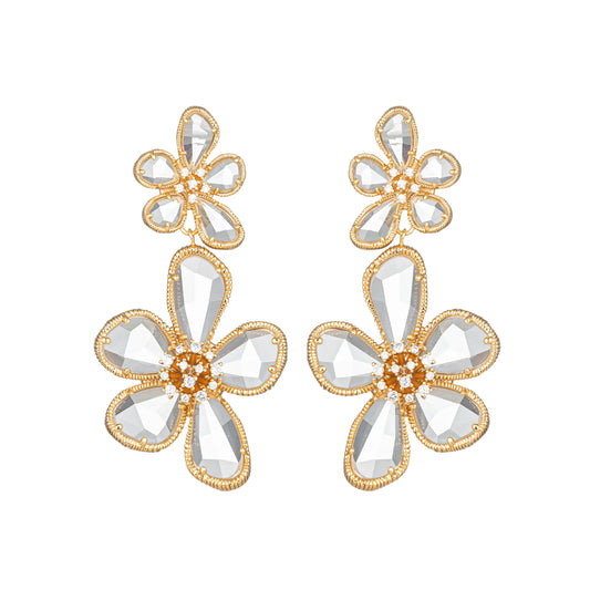 Minoo Double Flower Drop 18k Gold plated Earrings by Eye Candy Los Angeles - Premium Earrings at Bling Box - Just $142 Shop now at Bling Box Bling, Earrings, Eye Candy Los Angeles, Statement