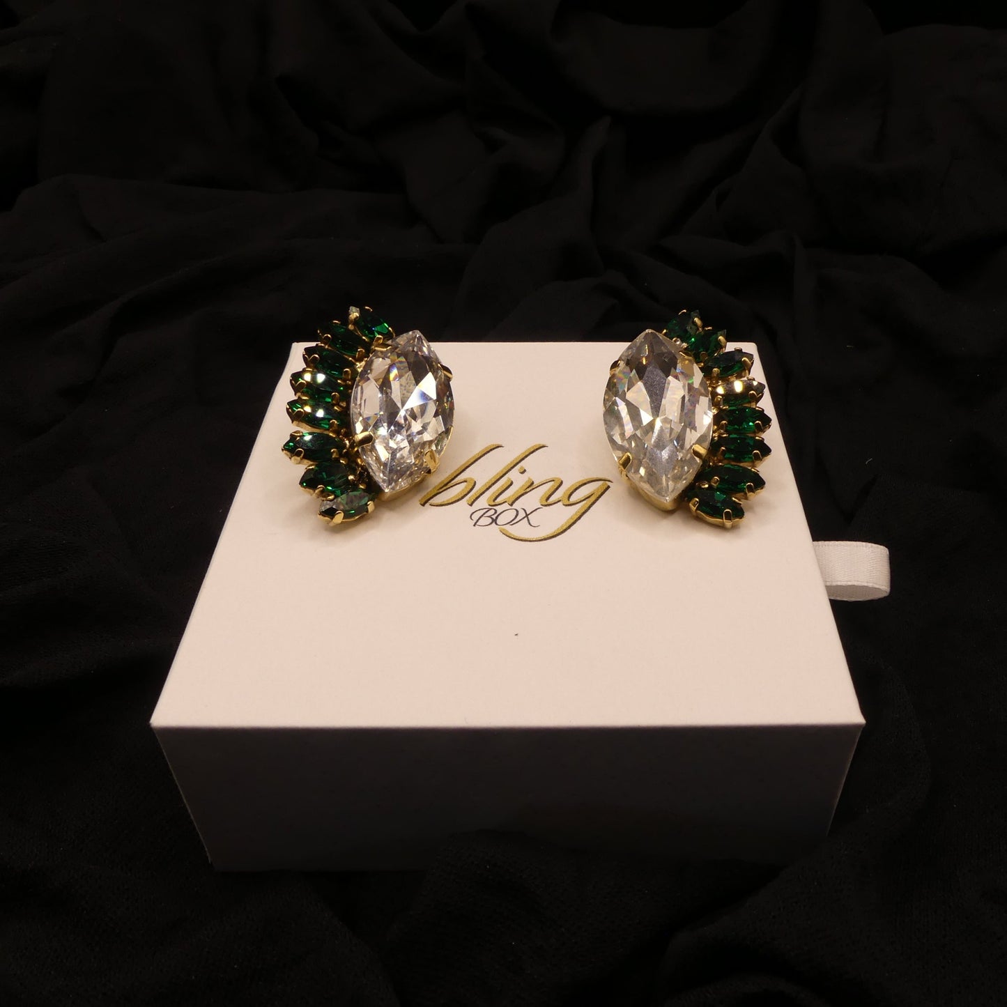 Nia Green Earrings by TOVA - Premium Earrings at Bling Box - Just $238 Shop now at Bling Box Bling, Earrings, Statement, TOVA