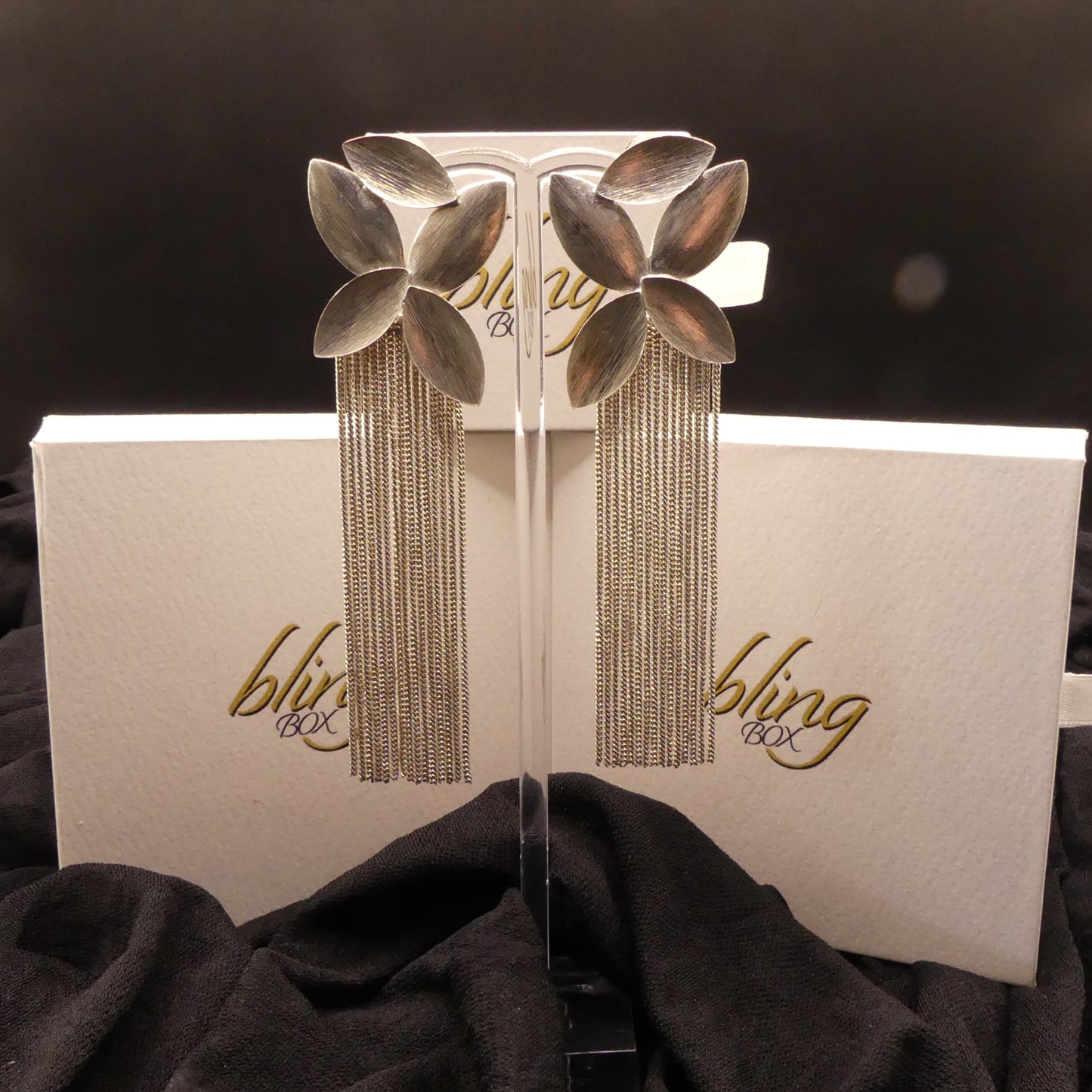 Wallflower Earrings with Silver Fringes by ACUS - Premium Earrings at Bling Box - Just $68 Shop now at Bling Box ACUS, Bling, Earrings, Statement